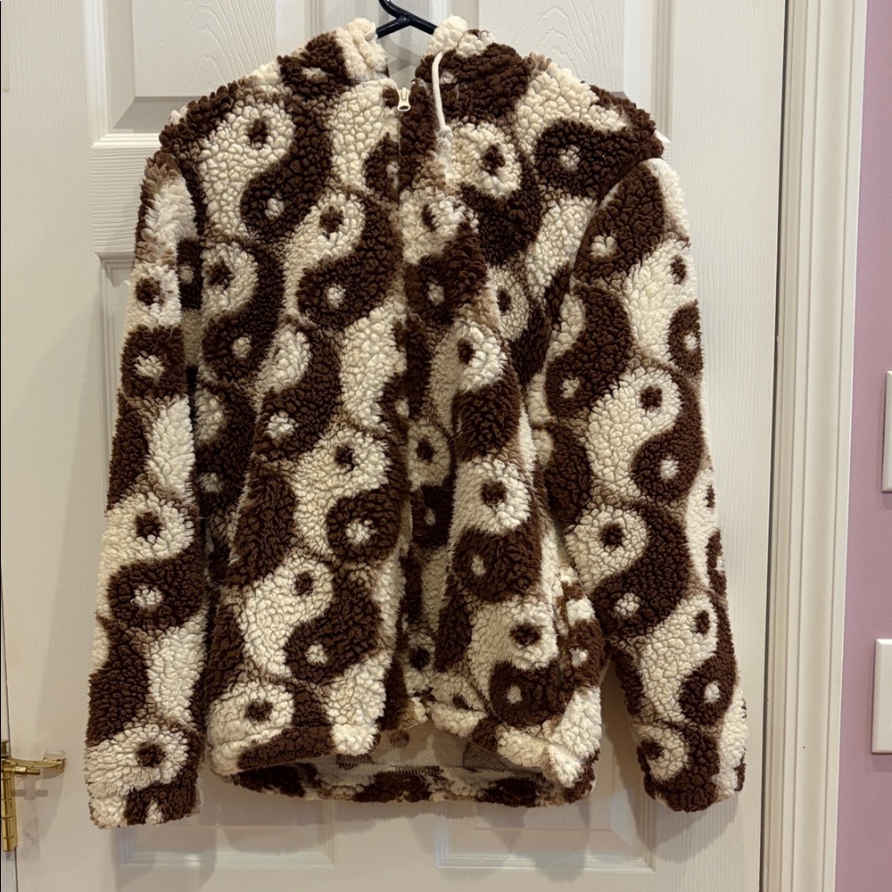 Brown and Cream Sherpa Jacket with hood